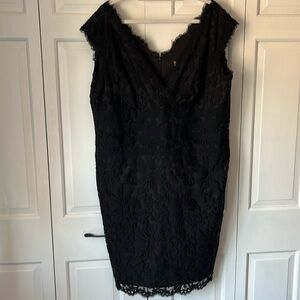 Tadashi Shoji Lace Faux Wrap Black Cocktail Dress